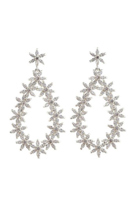 Jon Richard Silver Cubic Zirconia Floral Open Drop Earrings 1