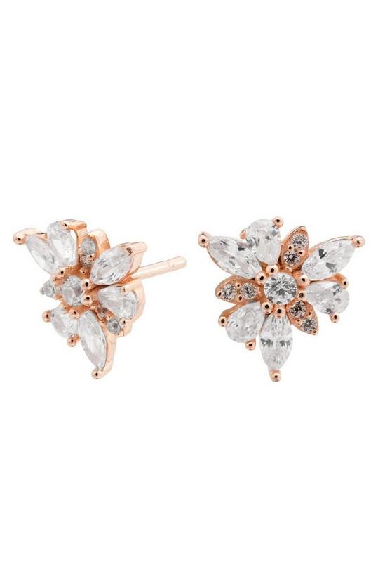 Simply Silver 14ct Rose Gold Plated Sterling Silver With Cubic Zirconia Miss-Match Floral Stud Earrings 1