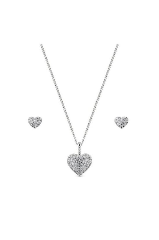 Simply Silver Gift Packaged Sterling Silver 925 Pave Heart Jewellery Set 1