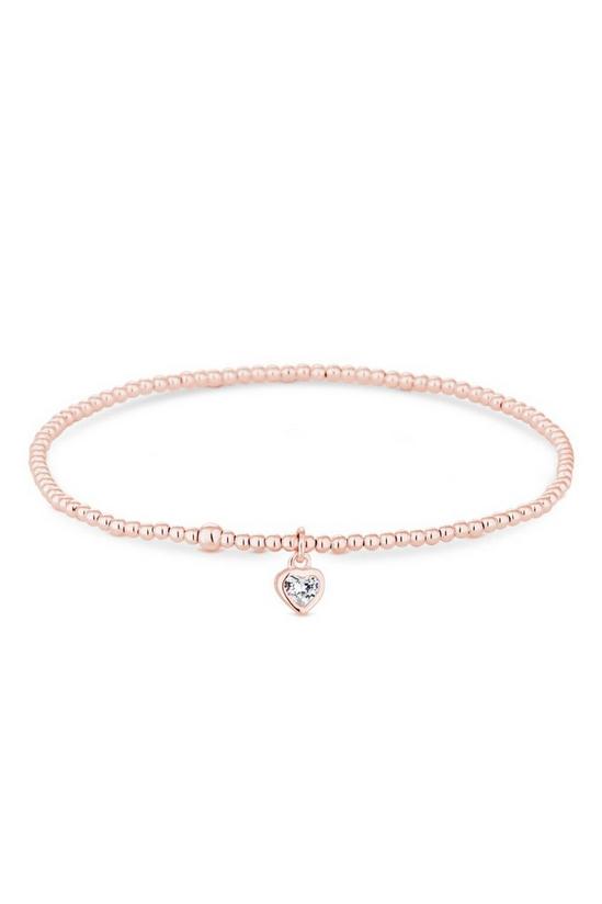 Simply Silver 14ct Rose Gold Plated Sterling Silver 925 with Cubic Zirconia Beaded Heart Charm Bracelet 1