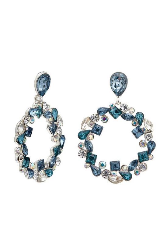 Mood Silver Blue Crystal Cluster Drop Earrings 1