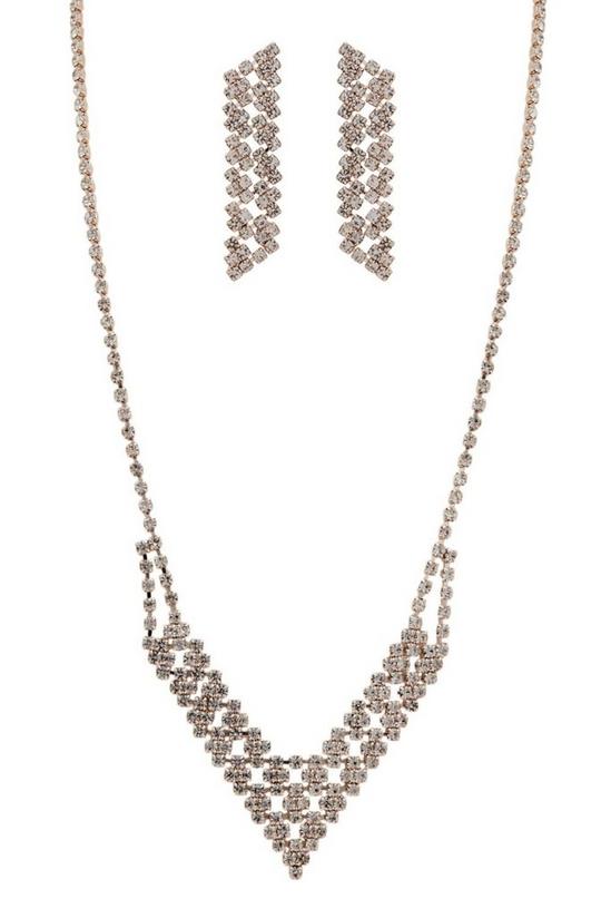 Mood Rose Gold Statement Diamante Necklace and Earring Jewellery Set 1