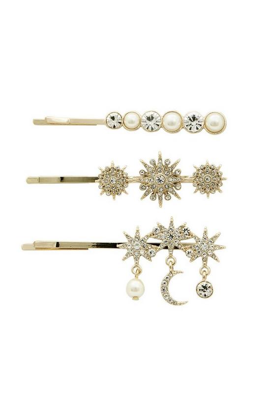 Mood Gold Crystal and Pearl Celestial 3 Pack Hair Clips 1