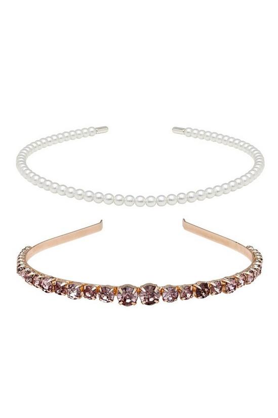 Mood Two Tone Pink Crystal and Pearl 2 Pack Headband 1
