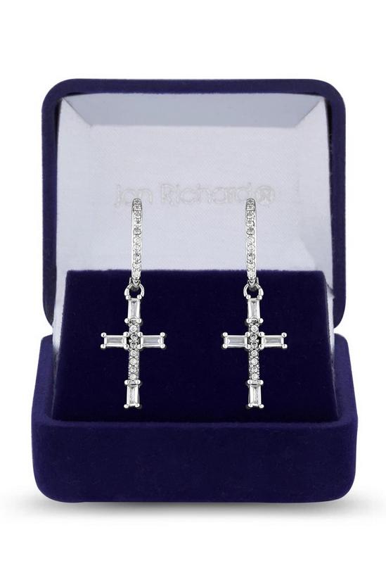 Jon Richard Rhodium Plated Cubic Zirconia Cross Earrings - Gift Boxed 1