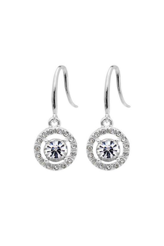 Mood Silver Crystal Round Halo Drop Earrings 1