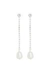 Mood Silver Crystal And Pearl Diamante Linear Drop Earrings thumbnail 1