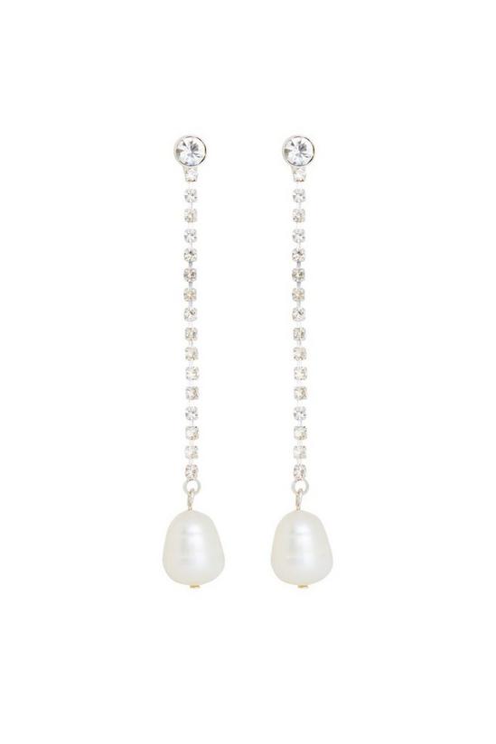 Mood Silver Crystal And Pearl Diamante Linear Drop Earrings 1