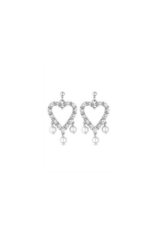 Mood Silver Plated Largepearl And Crystal Heart Earrings 1