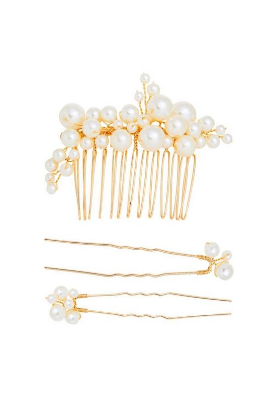 Mood Gold Plated Cream Pearl Comb And 4 Pack Hair Pin Set 1