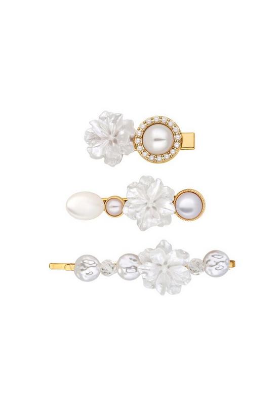 Mood 3 Pack Gold Plated Cream Pearl Floral Hair Slides 1