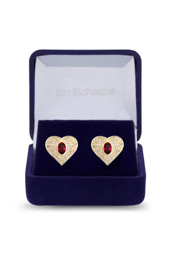 Jon Richard Gold Plate And Ruby Cubic Zirconia Heart Stud Earrings - Gift Boxed 1