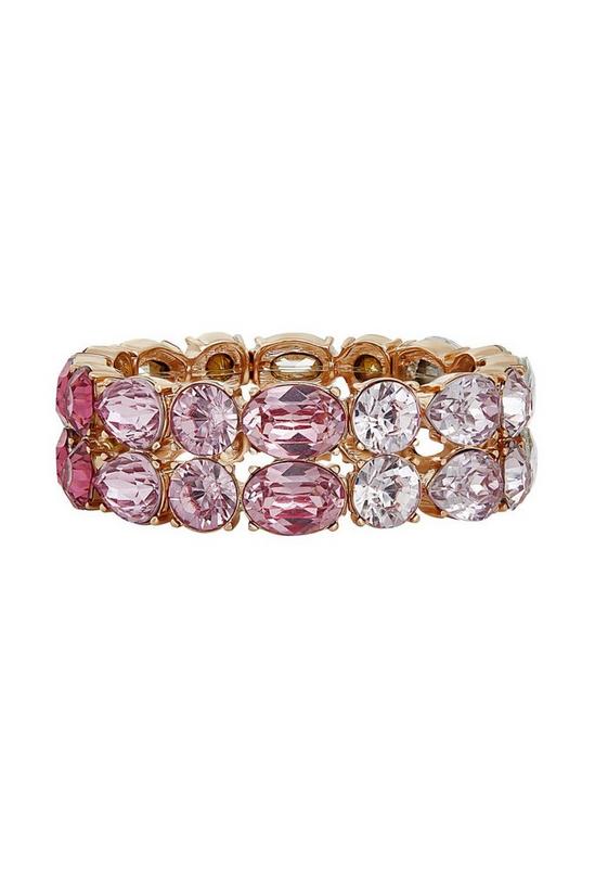 Mood Gold Plated Tonal Pink Special Cut Stones Stretch Bracelet 1