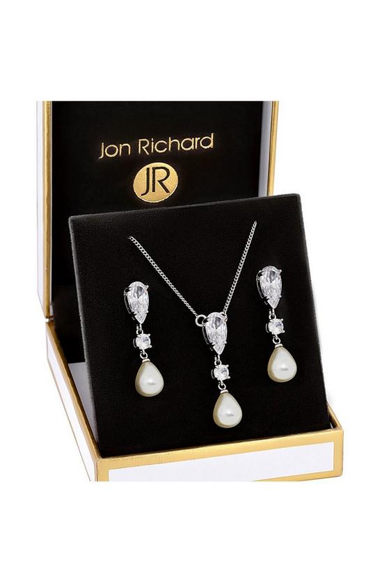 Jon Richard Rhodium Cubic Zirconia And Pearl Set - Gift Boxed 1