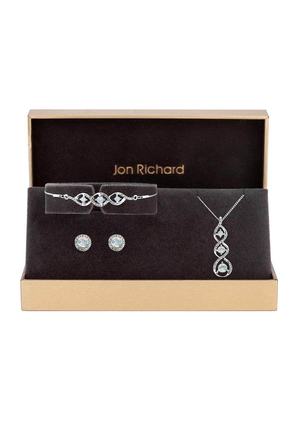 Jon Richard Women's Silver And Opal Trio Set - Gift Boxed|silver