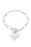 Mood Silver Polished Puffed Heart Chain T Bar Bracelet thumbnail 1