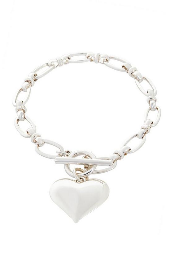 Mood Silver Polished Puffed Heart Chain T Bar Bracelet 1