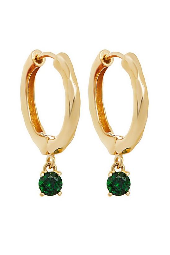 Simply Silver Sterling Silver 925 14ct Gold With Green Cubic Zirconia Texture Hoop Earrings 1