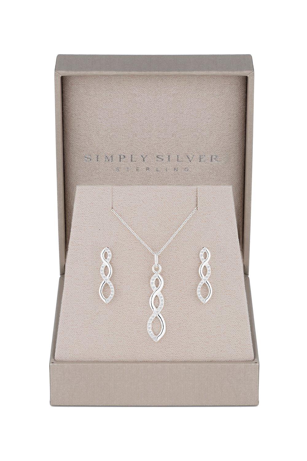 Simply Silver Women's Sterling Silver 925 Cubic Zirconia Infinity Set - Gift Boxed|silver