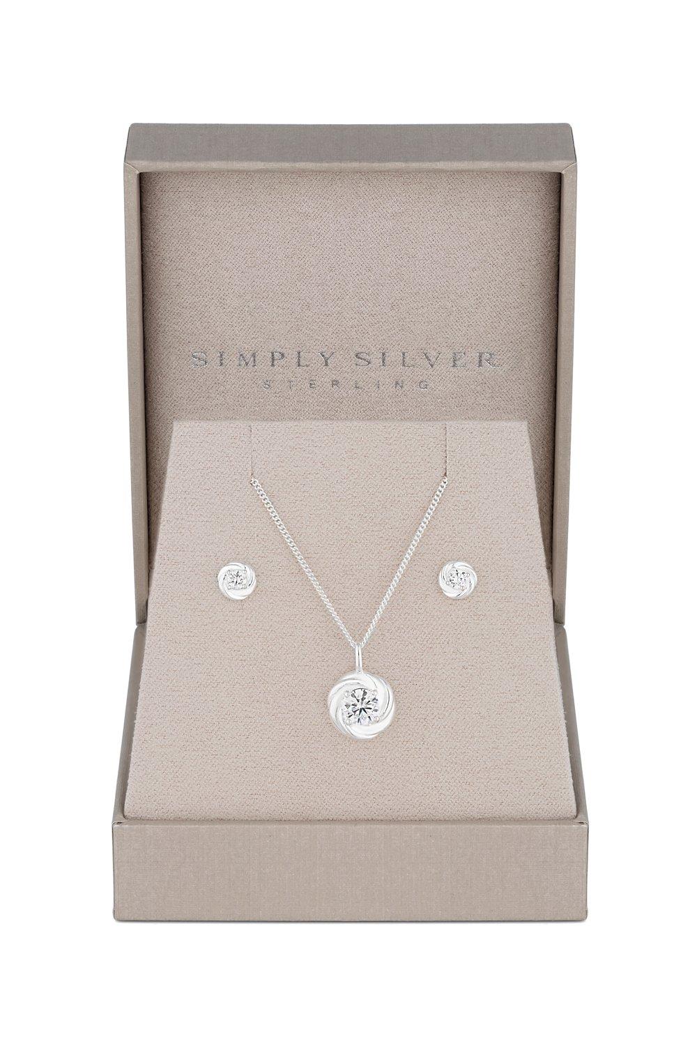 Simply Silver Women's Sterling Silver 925 Cubic Zirconia Knot Set - Gift Boxed|silver