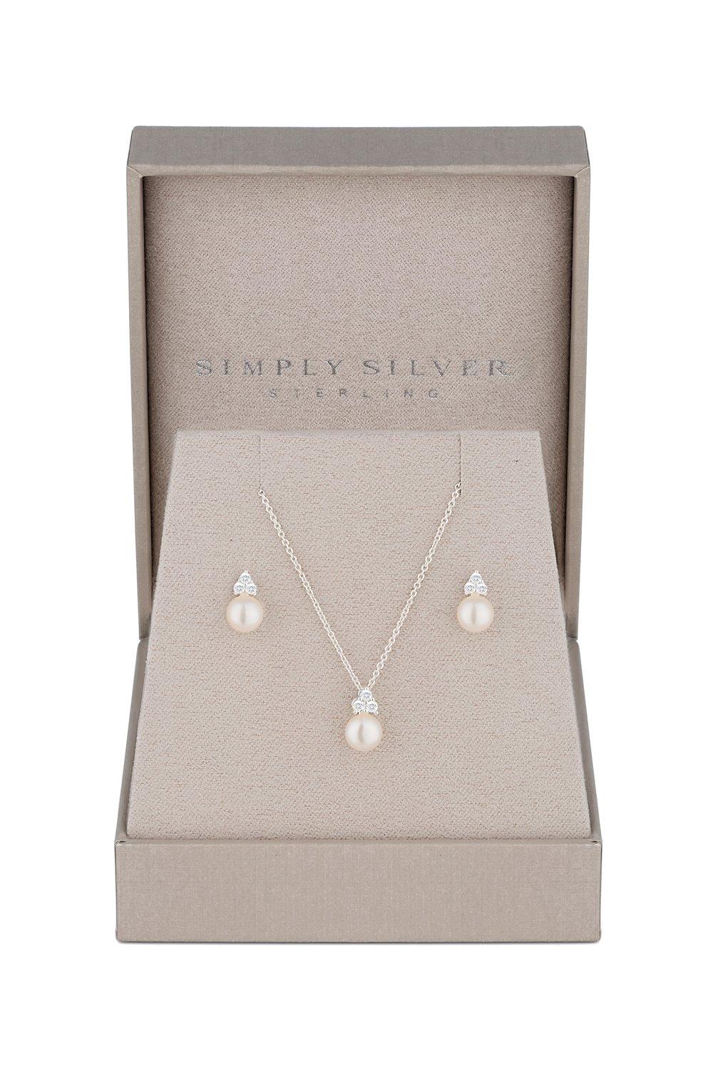 Simply Silver Women's Sterling Silver 925 Freshwater Pearl Set - Gift Boxed|silver