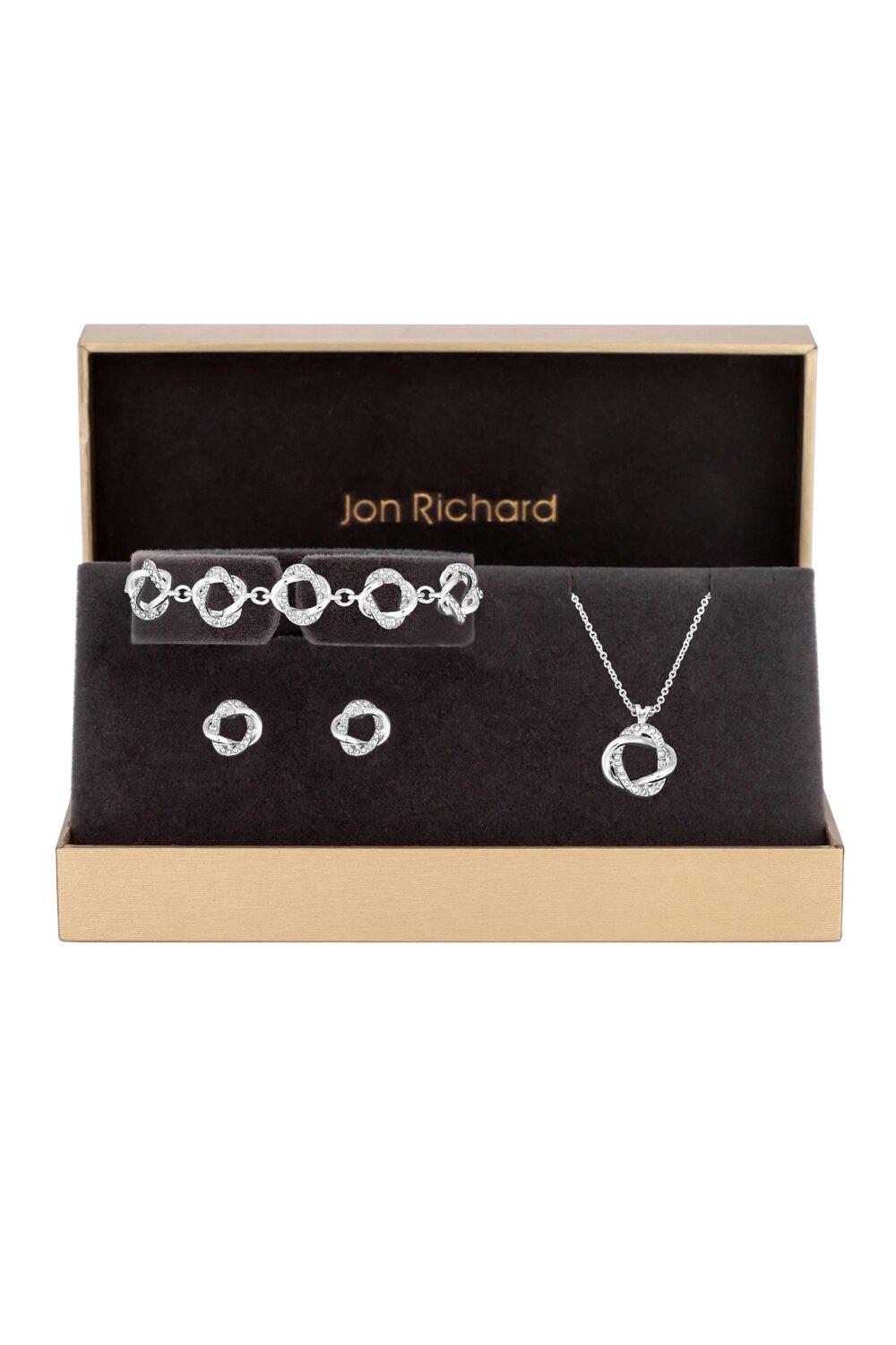 Jon Richard Women's Silver Plated Twist Polished And Pave Trio Set - Gift Boxed|silver