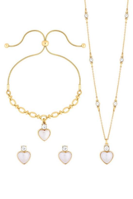 Jon Richard Gold Plated Pearl Heart And Crystal Trio Set - Gift Boxed 2