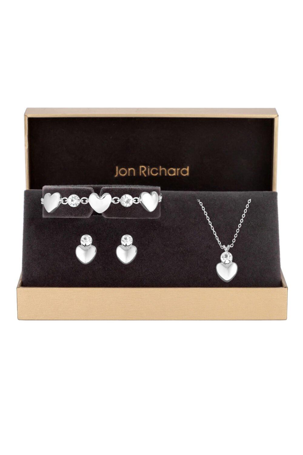 Jon Richard Jon Richard Silver Plated And Polished Heart Trio Set - Gift Boxed