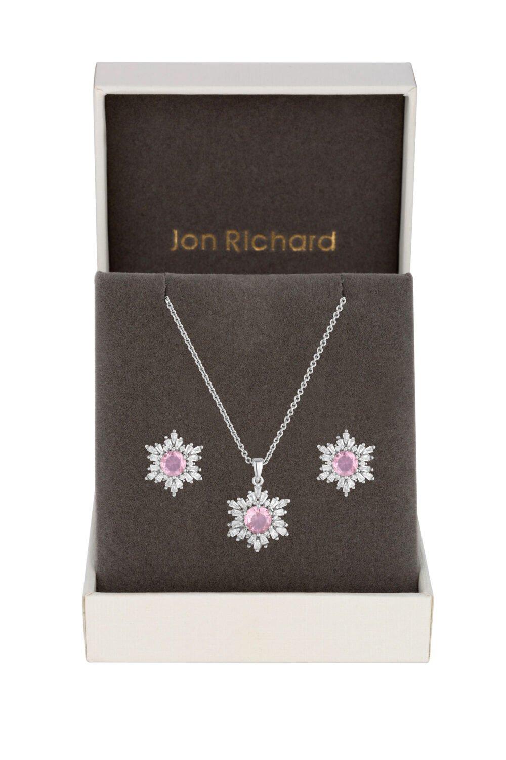 Jon Richard Jon Richard Rhodium Plated Cubic Zirconia Pink Set - Gift Boxed