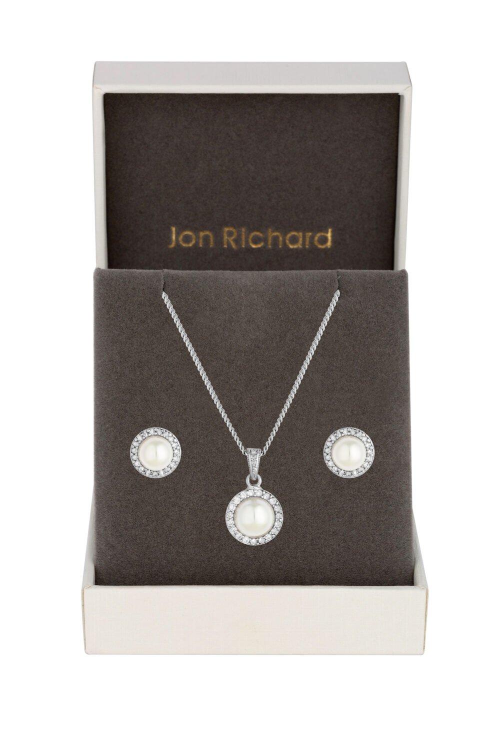 Jon Richard Jon Richard Rhodium Plated Cubic Zirconia And Pearl Set - Gift Boxed