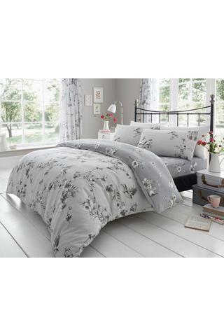 Product Printed Polycotton Birdie Blossom Duvet Cover With Pillowcases Grey
