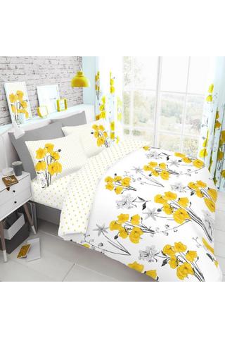 Product Printed Polycotton Poppy Duvet Cover With Pillowcases Yellow