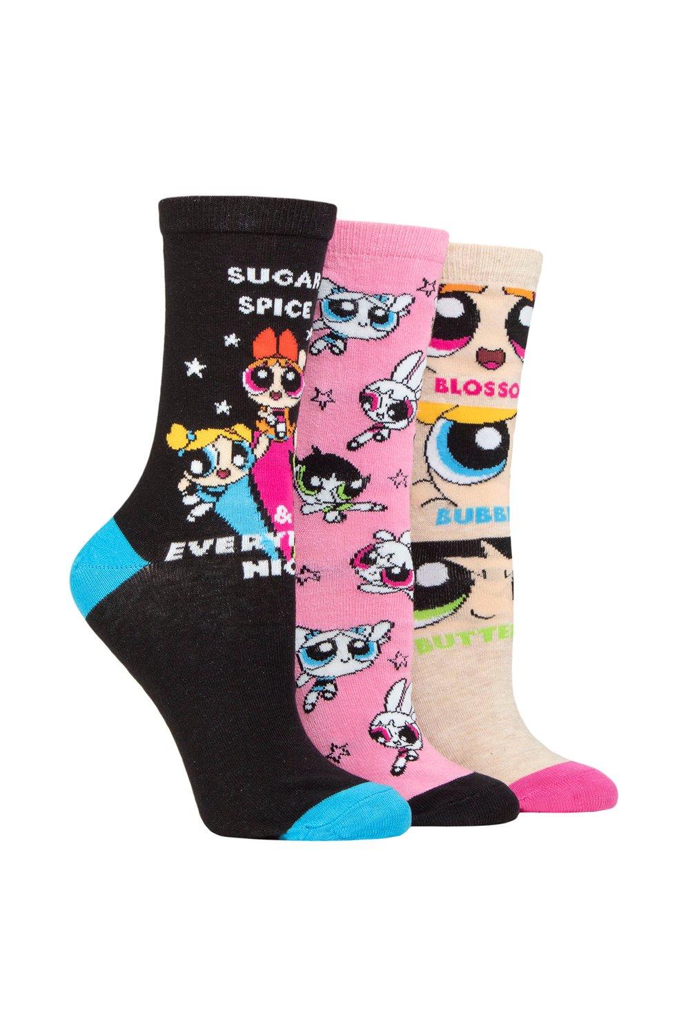 Ladies 3 Pair SOCKSHOP Powerpuff Girls Cotton Socks