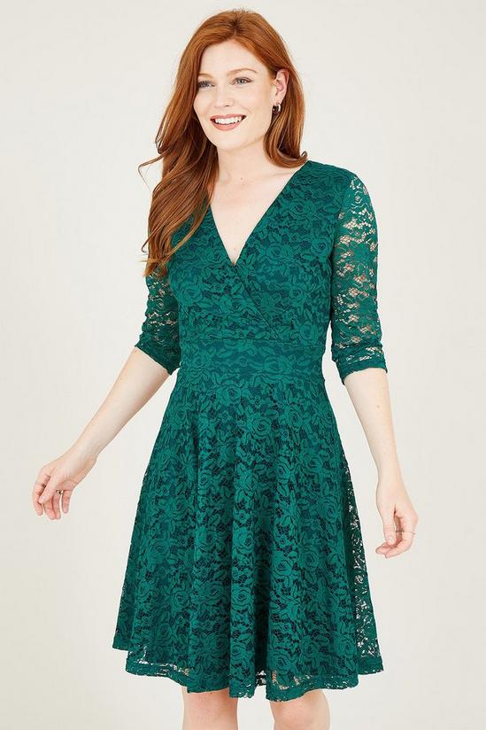 Mela Green Delicate Lace Long Sleeve 'Kenna' Dress 2