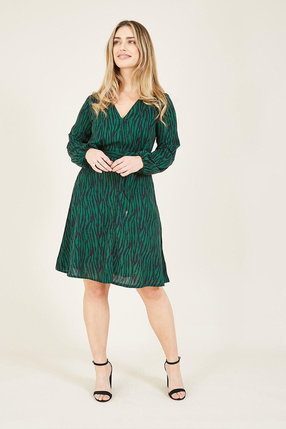Green Animal Print 'Rosanna' Midi Dress