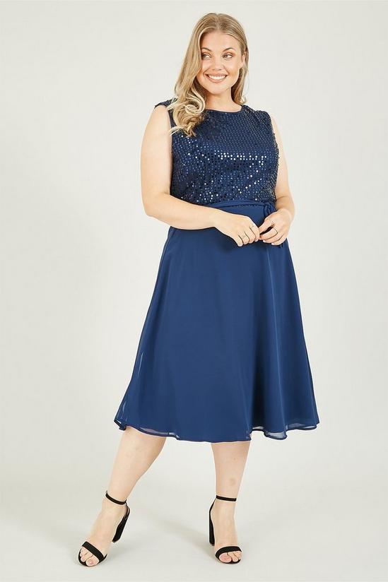Yumi Curve Navy Plus Size Sequin Woven Skater Dress 1
