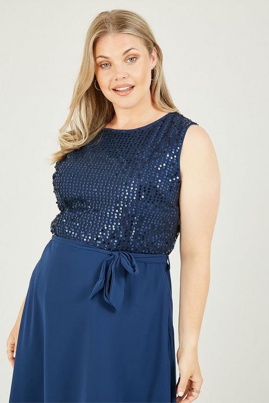 Yumi Curve Navy Plus Size Sequin Woven Skater Dress 2