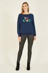 Yumi Slogan Be Kind Knitted Jumper In Navy thumbnail 1