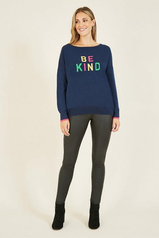 Yumi Slogan Be Kind Knitted Jumper In Navy 1