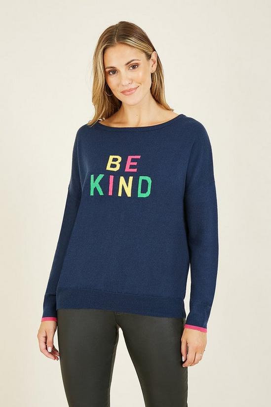 Yumi Slogan Be Kind Knitted Jumper In Navy 2