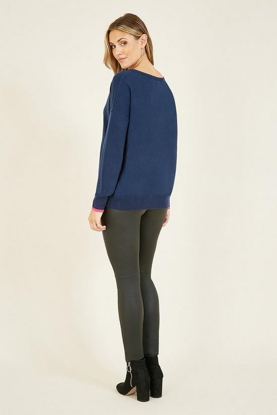 Yumi Slogan Be Kind Knitted Jumper In Navy 3