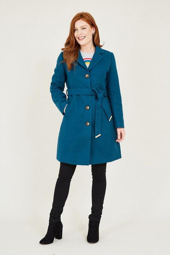 Yumi Teal Belted Coat With Spot Lining 1
