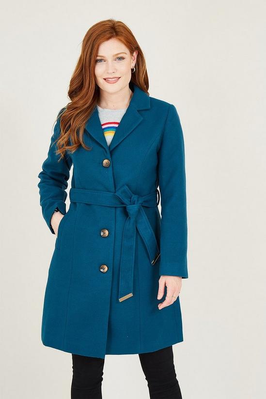 Yumi Teal Belted Coat With Spot Lining 2