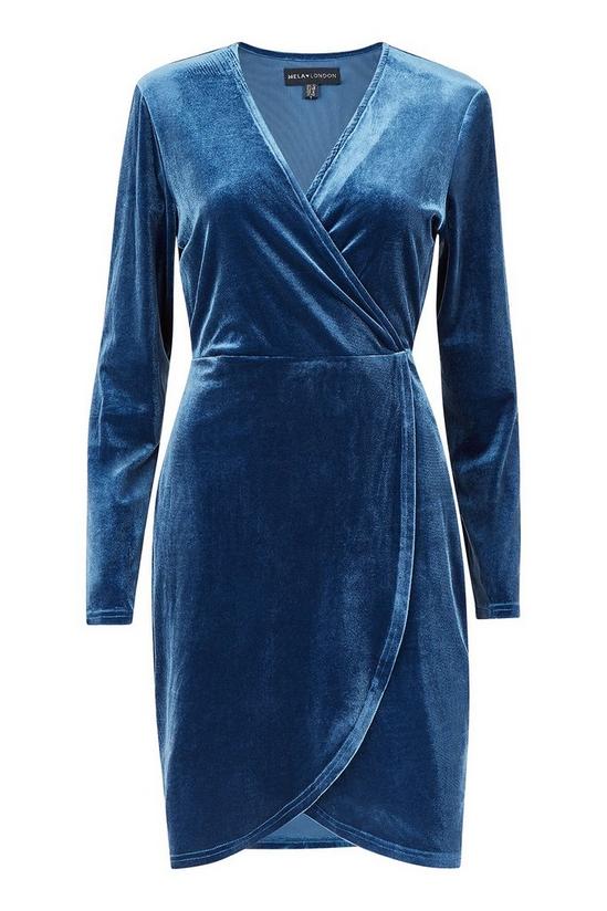 Mela Blue Velvet Wrap Dress 4