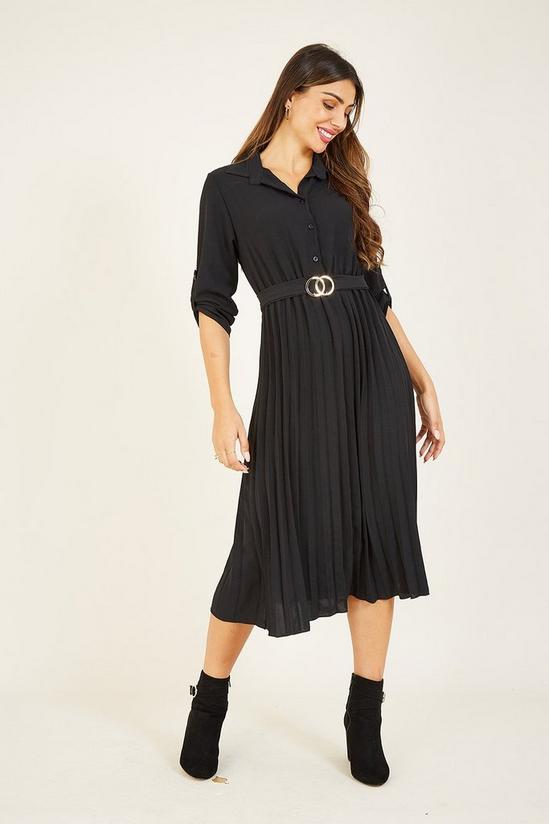 Mela Black Pleated Skirt Midi Shirt Dress 1