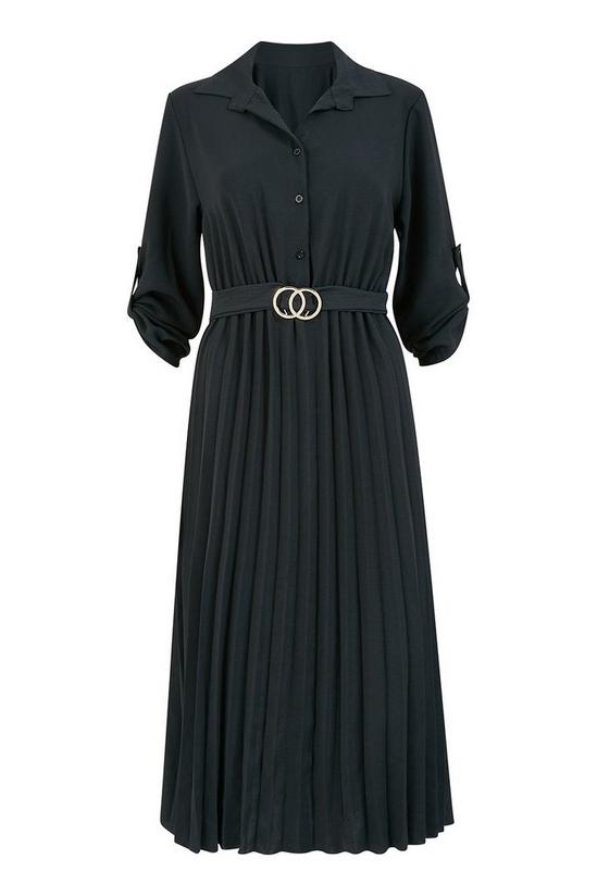Mela Black Pleated Skirt Midi Shirt Dress 2