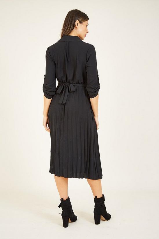 Mela Black Pleated Skirt Midi Shirt Dress 3