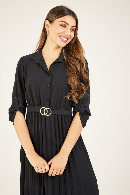 Mela Black Pleated Skirt Midi Shirt Dress 4