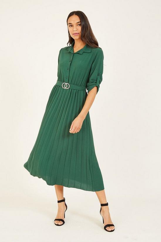 Yumi Green Pleated Skirt Midi Shirt Dress 1