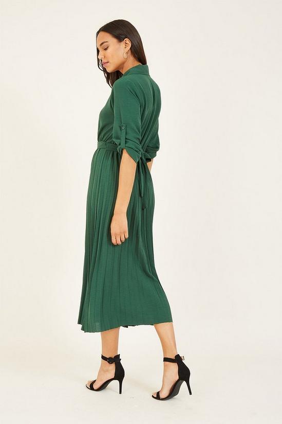 Yumi Green Pleated Skirt Midi Shirt Dress 3